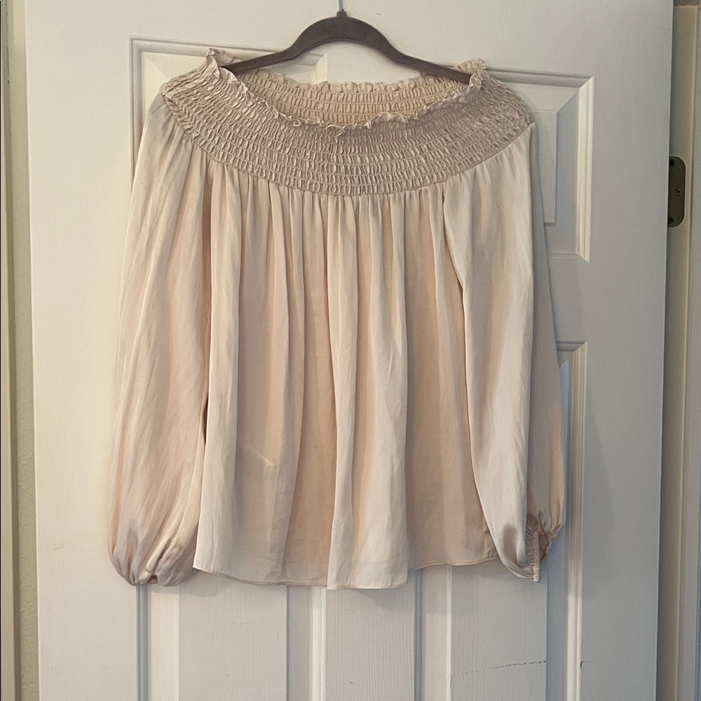BCBG Women's off the shoulder blouse with Smocked Neckline